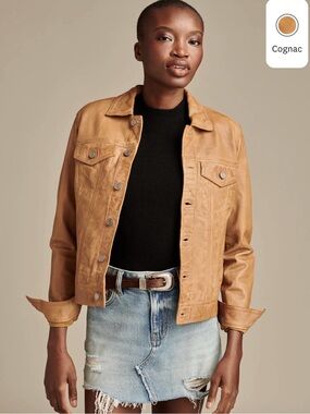 Lucky Brand Women’s Lamb Leather Trucker Jacket